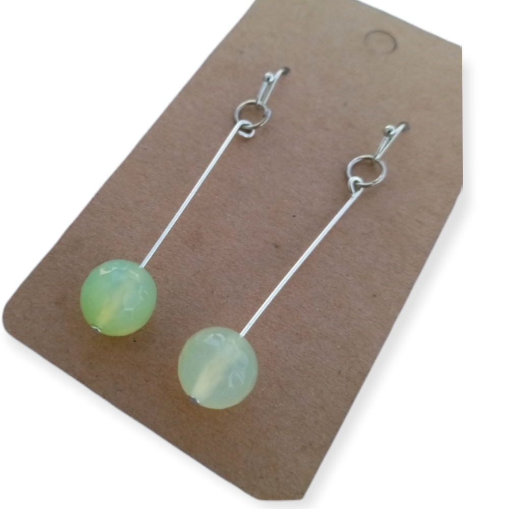 Hand Crafted Lime green cat eye and silver plated gemstone statement Earrings